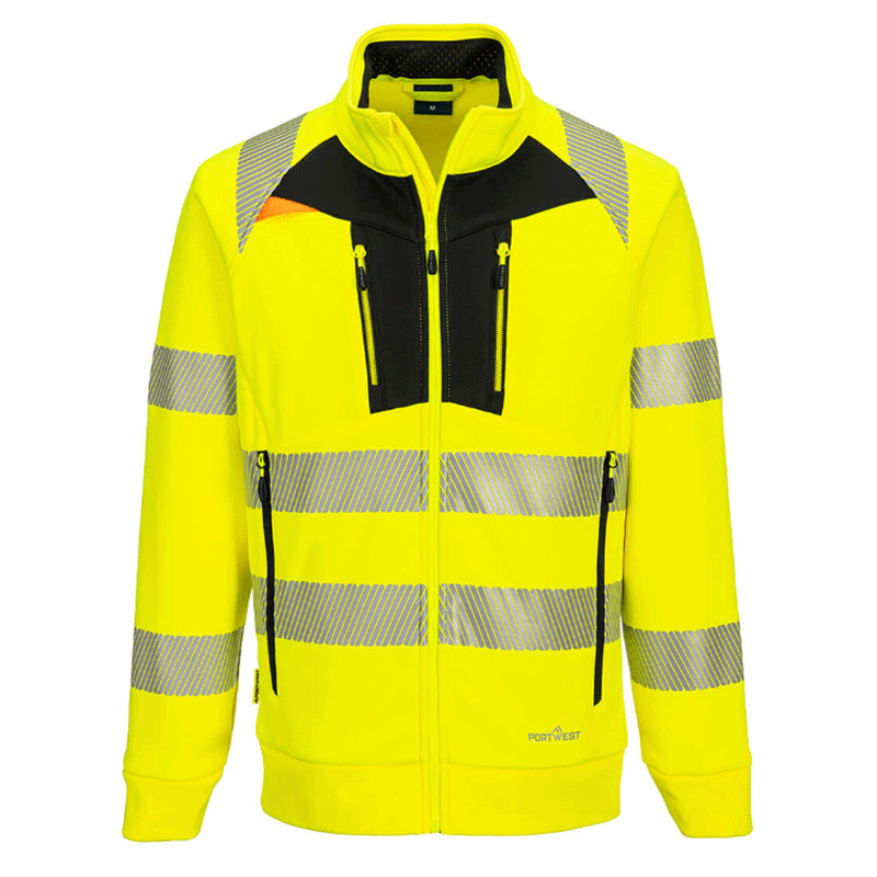 Portwest DX477 Hi-Vis Funnel Neck Full Zip Hooded Sweatshirt - HI-VIS SWEATSHIRTS & HOODIES