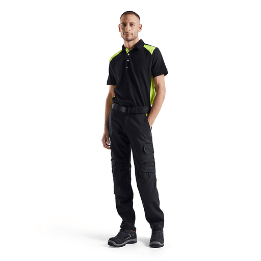 Blaklader 1448 Industry Stretch Kneepad Trousers Black/Hi-Vis Yellow - KNEE PAD TROUSERS