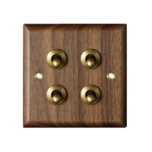 Caradok 4 Gang 2 Way Walnut Wood Toggle Switch - Toggle Switch