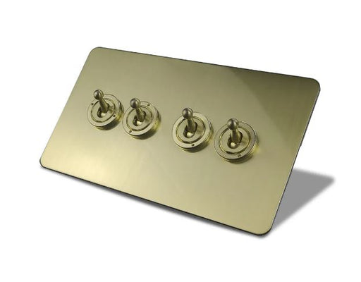 Caradok 4 Gang Screwless 2 Way Brushed Brass Toggle Switch - Hardware Caradok - Screwless Brushed Brass