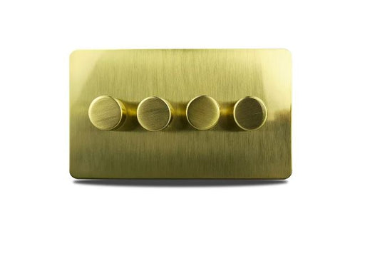 Caradok 4 Gang Screwless 2 Way Brushed Brass Push On/Off Dimmer Switch - Hardware Caradok - Screwless Brushed Brass