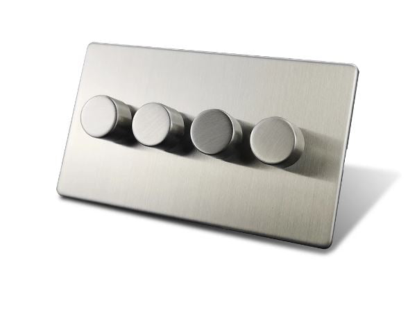 Caradok 4 Gang 2 Way Screwless Brushed Steel Push On/Off LED Dimmer - Caradok - Screwless Brushed Steel