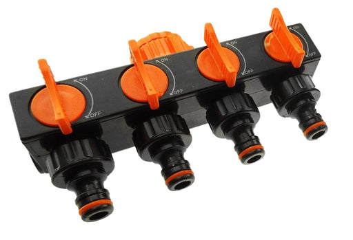 4-Way Splitter with Valves Black/Orange - Garden watering