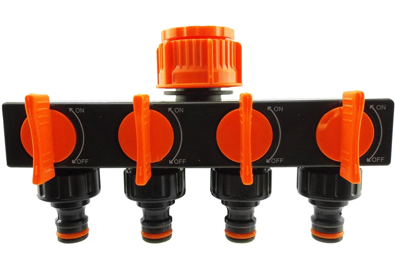 4-Way Splitter with Valves Black/Orange - Garden watering