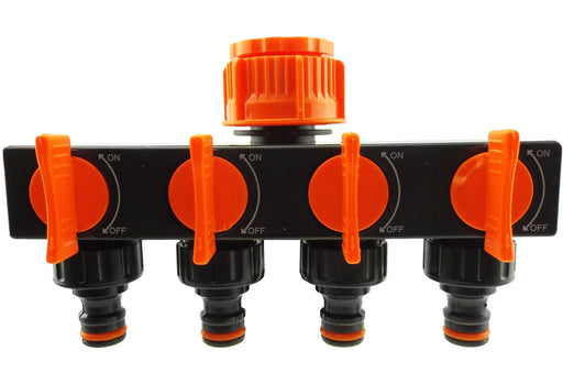 4-Way Splitter with Valves Black/Orange - Garden watering