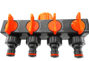 4-Way Splitter with Valves Black/Orange - Garden watering