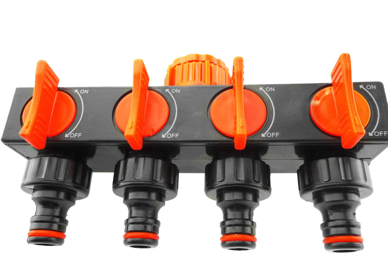 4-Way Splitter with Valves Black/Orange - Garden watering