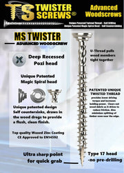 TwisterScrews Advanced Multipurpose woodscrew - Hardware > Hardware Accessories > Hardware Fasteners > Screws SCREWS