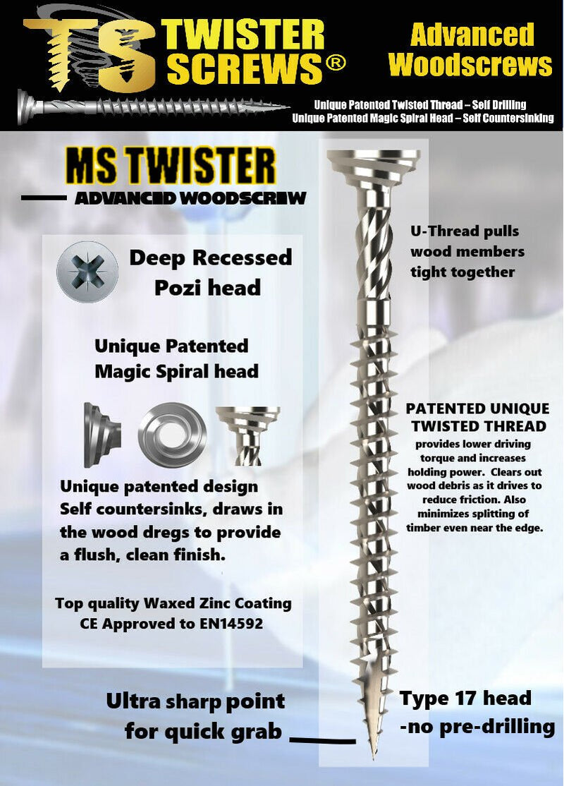 TwisterScrews Advanced Multipurpose woodscrew - Hardware > Hardware Accessories > Hardware Fasteners > Screws SCREWS