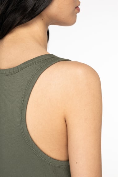 Organic Cotton Womens Ribbed Work Tank Top Sizes XS to XL Black Khaki - Sustainable Workwear Range