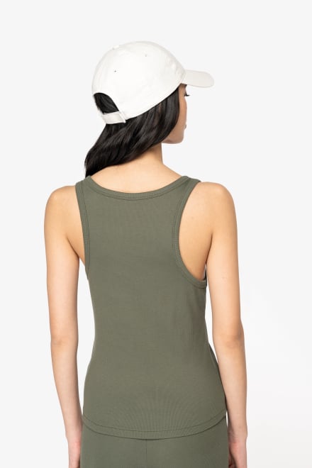 Organic Cotton Womens Ribbed Work Tank Top Sizes XS to XL Black Khaki - Sustainable Workwear Range