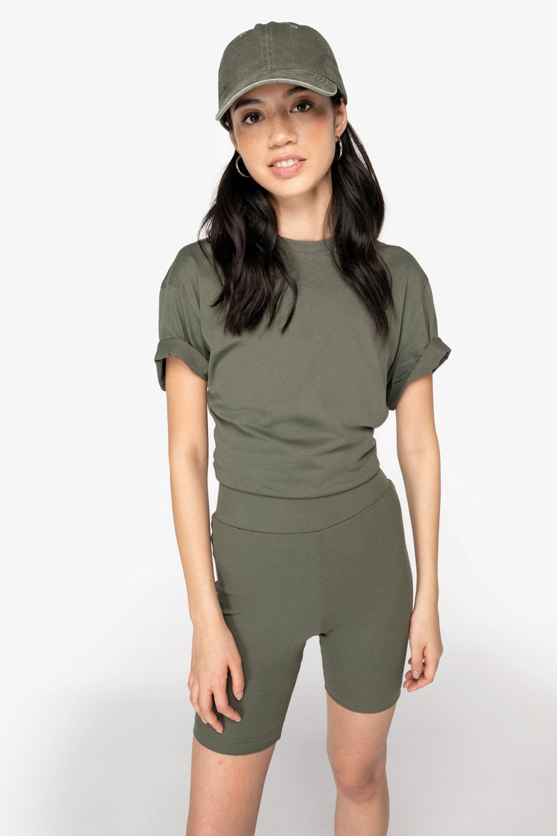 Organic Cotton Womens Ribbed Work Shorts Sizes XS to XL Black or Khaki - Sustainable Workwear Range