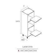 600mm Kitchen Larder Cabinet White (1970mmH + Legs) -