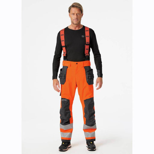 Helly Hansen 71493 Alna 2.0 Hi-Vis Waterproof Shell Construction Bib& Brace Pant Trouser ORANGE/EBONY / 36" Waist - 32" Leg - SALE COVERALLS