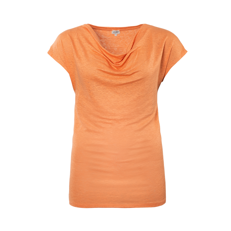 Linen Cowl Neck Womens Work T-shirt Sizes Xs to XL Apricot or Lagoon - Sustainable Workwear Range