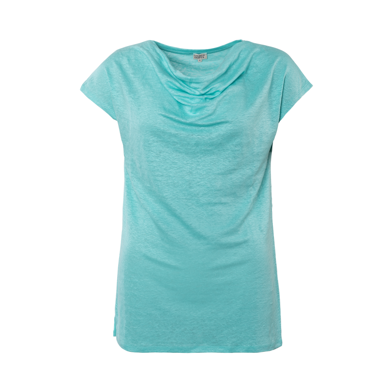 Linen Cowl Neck Womens Work T-shirt Sizes Xs to XL Apricot or Lagoon - Sustainable Workwear Range