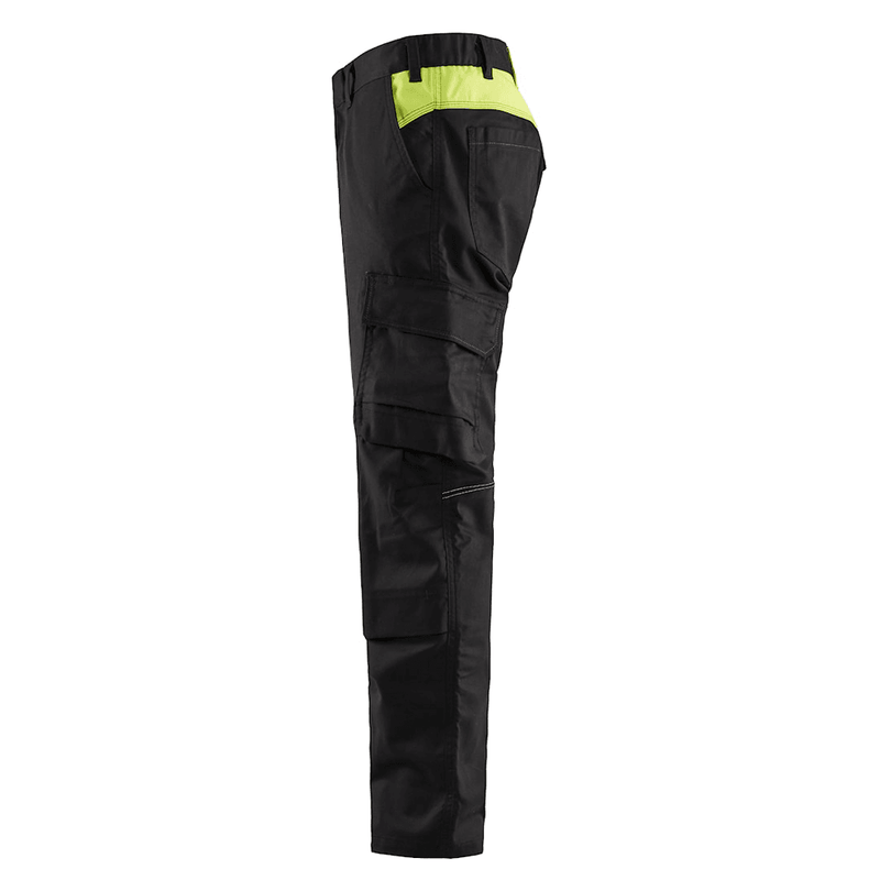Blaklader 1448 Industry Stretch Kneepad Trousers Black/Hi-Vis Yellow - KNEE PAD TROUSERS