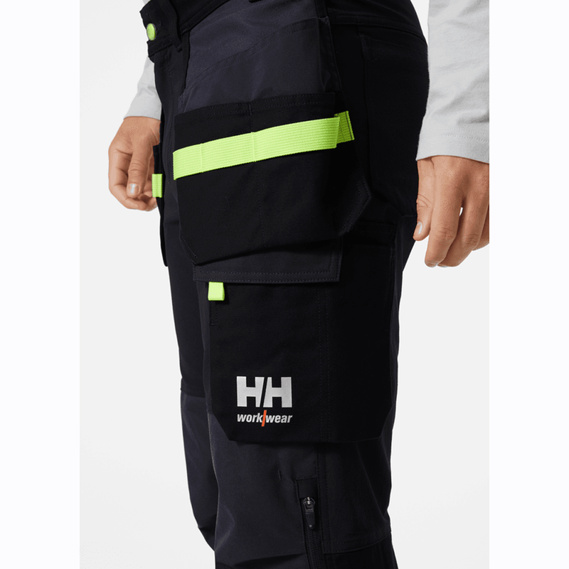 HELLY HANSEN 77405 OXFORD 4-WAY STRETCH CONSTRUCTION WORK PANT TROUSER BLACK / GREY - KNEE PAD TROUSERS