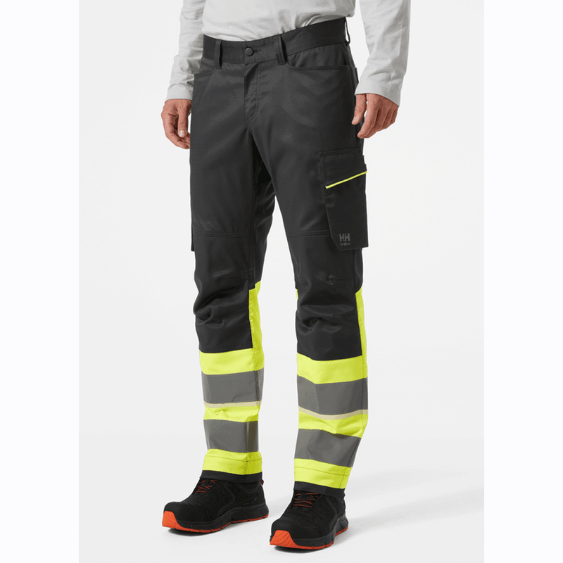 Helly Hansen UC-ME 2-Way Stretch Hi-Vis Work Cargo Pant Trouser Class 1 HI VIS YELLOW/EBONY / C54 - 38" Waist - 33" Leg - SALE HI-VIS TROUSERS