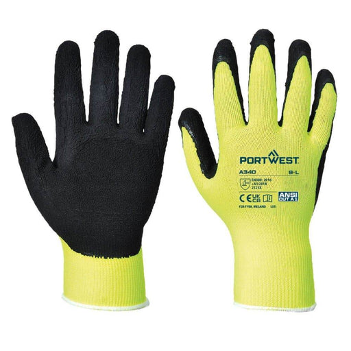 Portwest A340 Hi-Vis Grip Latex Glove - GRIP PERFORMANCE GLOVES