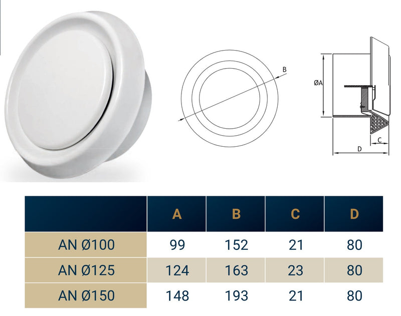 White ABS Extract Ceiling Valve 125mm - Hardware > Heating, Ventilation & Air Conditioning > Vents & Flues