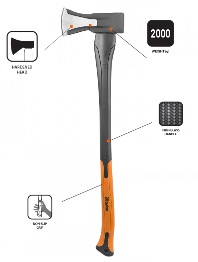 Fiberglass Splitting Axe 2000g - Hardware > Tools > Axes Garden tools & Accesories