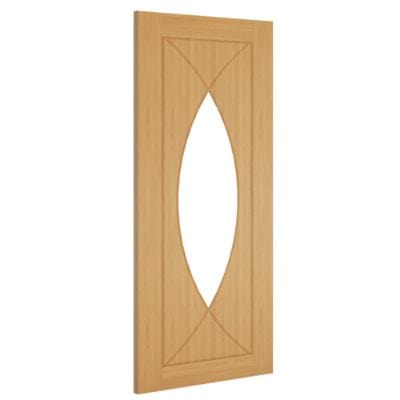 Wooden cabinet door with oval cutout on a white background