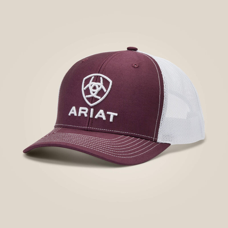 Ariat 10040005 Burgundy-White Stacked Logo Trucker Work Cap One Size Workwear