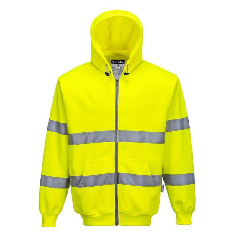 PORTWEST B305 HI-VIS ZIPPED HOODIE - HI-VIS SWEATSHIRTS & HOODIES