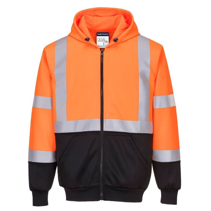 PORTWEST B315 HI-VIS CONTRAST ZIPPED HOODIE - HI-VIS SWEATSHIRTS & HOODIES