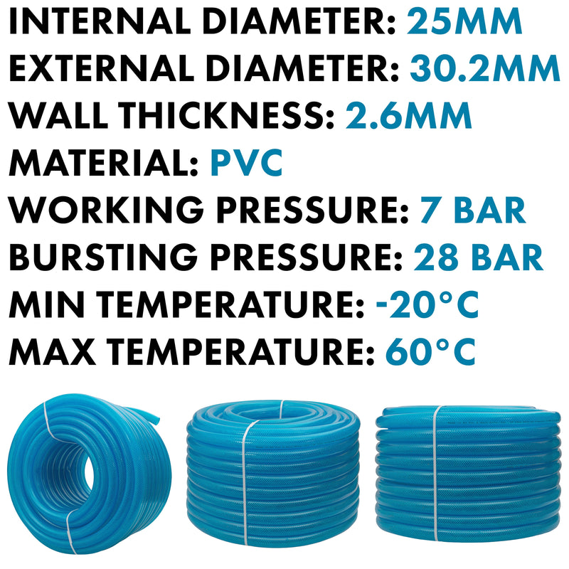 Braided Fuel Hose Blue Transparent PVC 25mm*2.6mm - Vehicles & Parts > Vehicle Parts & Accessories Tech Hose & Fittings