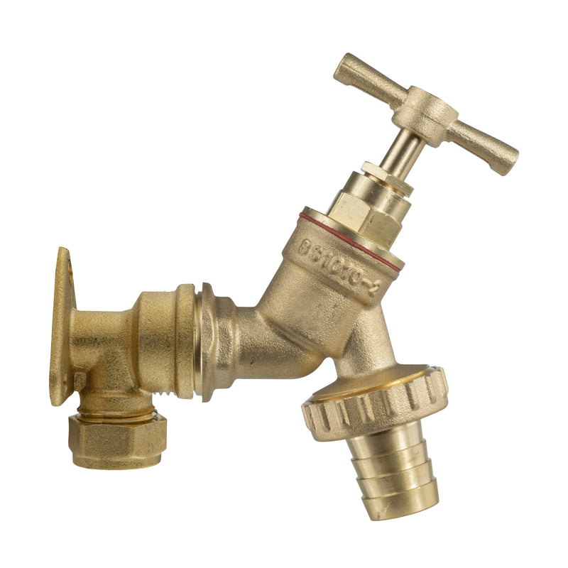 22mm Brass Wall Flange Kit with Brass Barbed Tap - Home & Garden > Lawn & Garden Garden watering