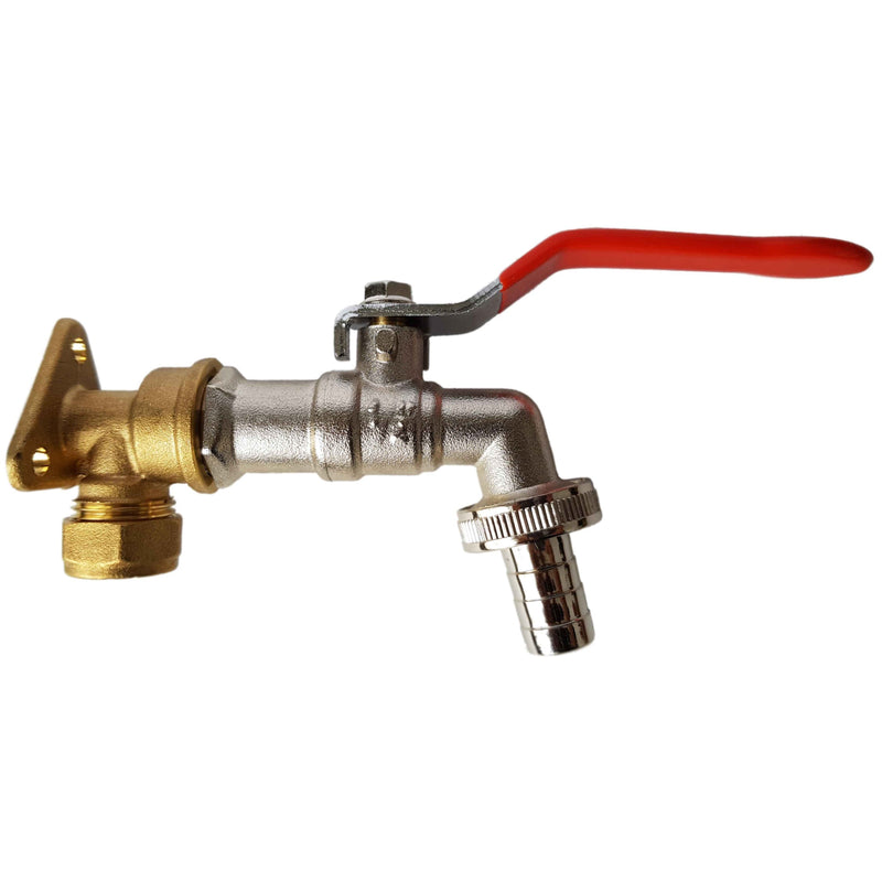 15mm Brass Wall Flange Kit with Barbed Lever Tap - Home & Garden > Lawn & Garden Garden watering