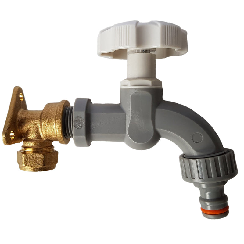 15mm Brass Wall Flange Kit with Grey Dial Tap - Home & Garden > Lawn & Garden Garden watering