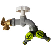 15mm Brass Wall Flange Kit with Grey Dial Tap + Two-Way Splitter - Home & Garden > Lawn & Garden Garden watering