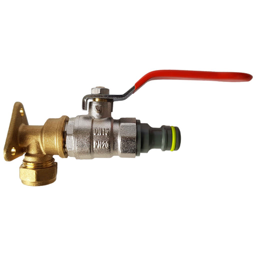 15mm Brass Wall Flange Kit with Lever Valve + Click Lock - Home & Garden > Lawn & Garden Garden watering