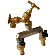 15mm Brass Wall Flange Kit with Brass Tap + Quick Connect Metal Splitter - Home & Garden > Lawn & Garden Garden watering