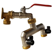 15mm Brass Wall Flange Kit with Lever Tap + 3/4" BSP Metal Splitter - Home & Garden > Lawn & Garden Garden watering
