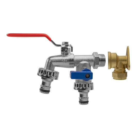 15mm Brass Wall Flange Kit with Double Lever Quick Connect Tap - Home & Garden > Lawn & Garden Garden watering