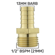 Brass Straight Joiner 13mm - 1/2" BSPM - Hardware > Plumbing > Plumbing Fittings & Supports > Pipe Connectors Tech Hose & Fittings