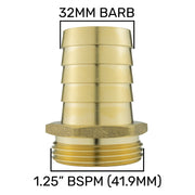 Brass Straight Joiner 32mm - 1.25" BSPM - Hardware > Plumbing > Plumbing Fittings & Supports > Pipe Connectors Tech Hose & Fittings
