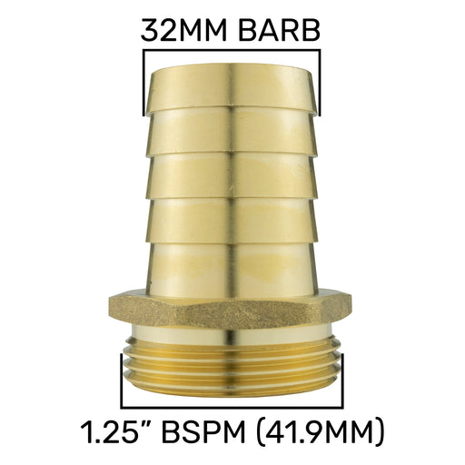 Brass Straight Joiner 32mm - 1.25" BSPM - Hardware > Plumbing > Plumbing Fittings & Supports > Pipe Connectors Tech Hose & Fittings