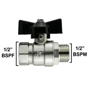 Brass Nickel-Plated Butterfly Valve 1/2" BSPM-F - Home & Garden > Lawn & Garden Tech Hose & Fittings