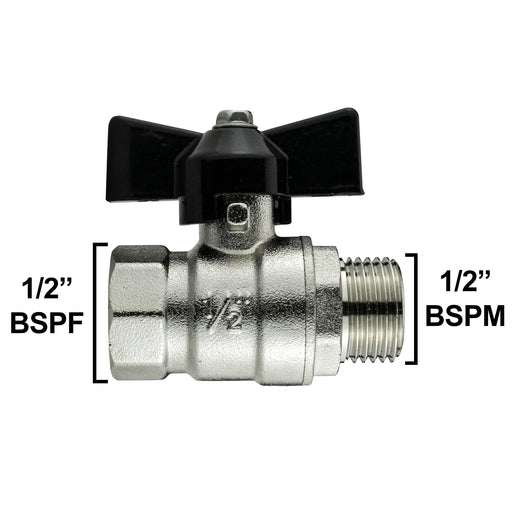 Brass Nickel-Plated Butterfly Valve 1/2" BSPM-F - Home & Garden > Lawn & Garden Tech Hose & Fittings