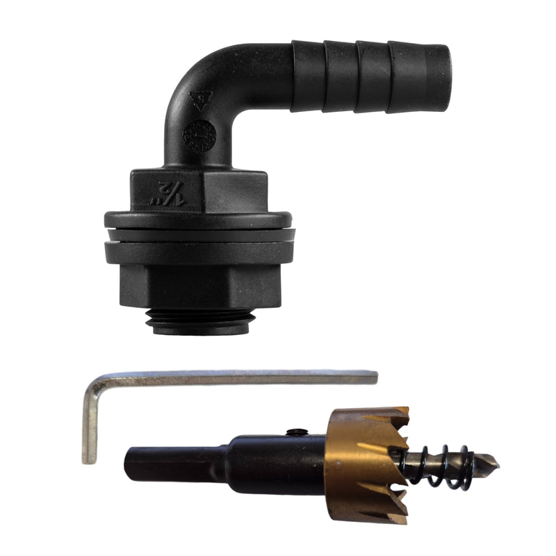 Tank Connector 90 Degree with Washer & Nut 1/2"BSPM - 1/2" Barb and Drill Bit - Home & Garden > Lawn & Garden Tech Hose & Fittings