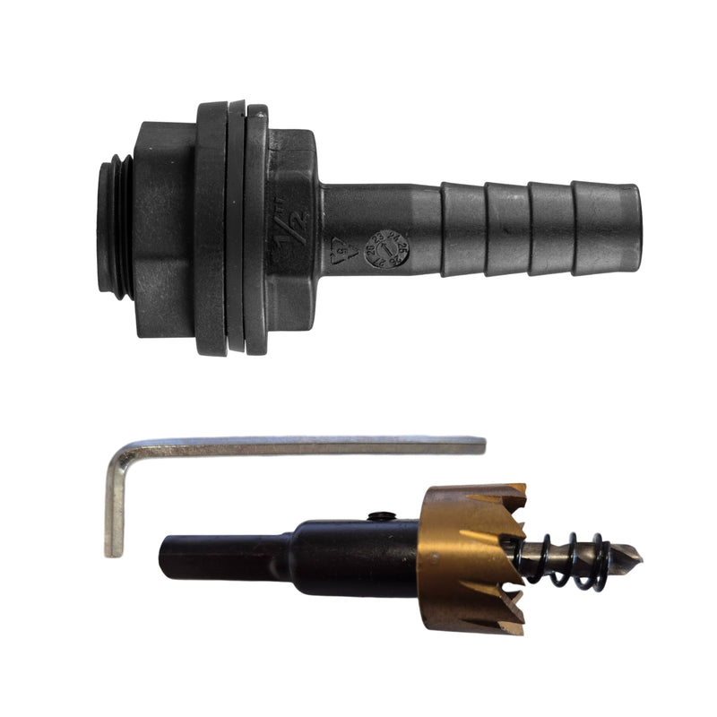 Tank Connector with Washer & Nut 1/2" BSPM - 1/2" Barb and Drill Bit - Home & Garden > Lawn & Garden Tech Hose & Fittings