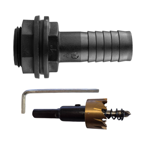 Tank Connector with Washer & Nut 1"BSPM - 1" Barb and Drill Bit - Home & Garden > Lawn & Garden Tech Hose & Fittings
