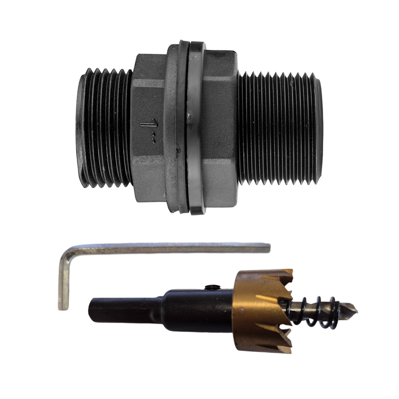 Tank Connector with Washer 1" BSPM and Drill Bit - Home & Garden > Lawn & Garden Tech Hose & Fittings