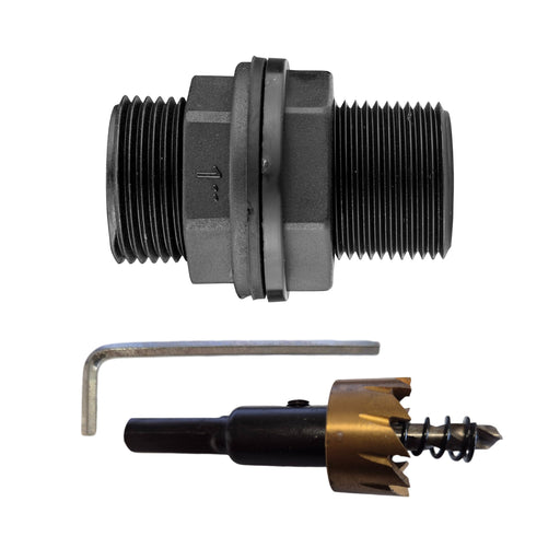 Tank Connector with Washer 1" BSPM and Drill Bit - Home & Garden > Lawn & Garden Tech Hose & Fittings