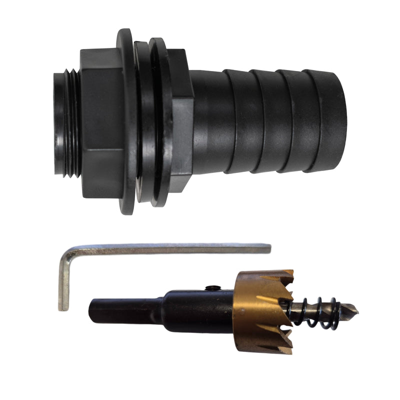 Tank Connector with Washer 3/4" BSPM & 1" Barb Outlet and Drill Bit - Home & Garden > Lawn & Garden Tech Hose & Fittings